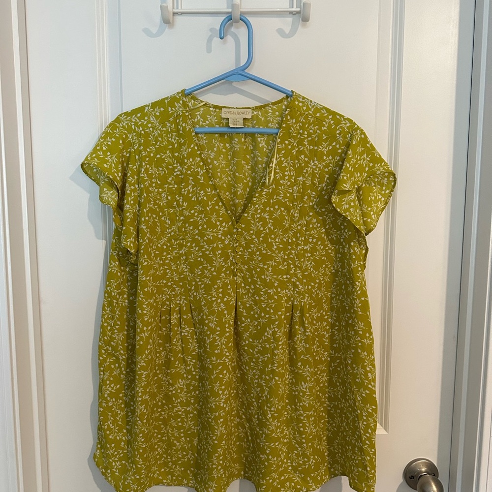 Cynthia Rowley Green Cap Sleeve Blouse Boxy Fit
